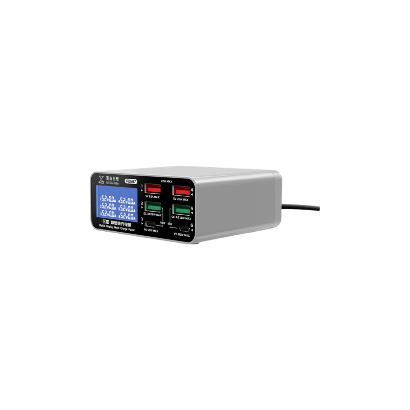 تيستر شاحنMEGA-IDEA PQ687 FAST CHARGE (4 USB + 2 TYPE C)
